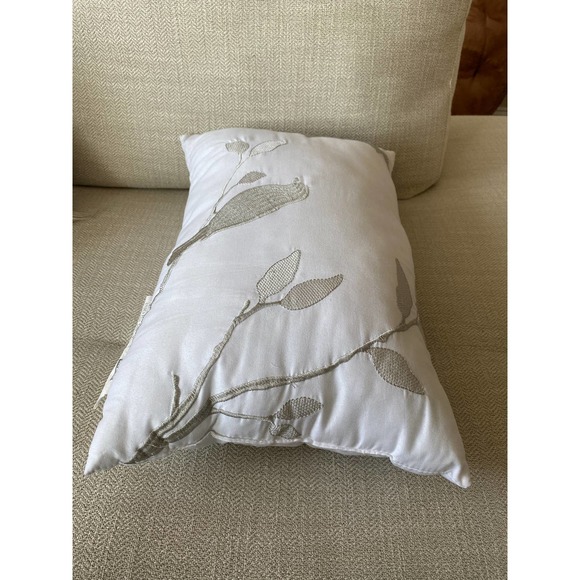 White lumbar throw pillow with gray embroidered birds, 8 inches X 14 inches - Picture 3 of 8